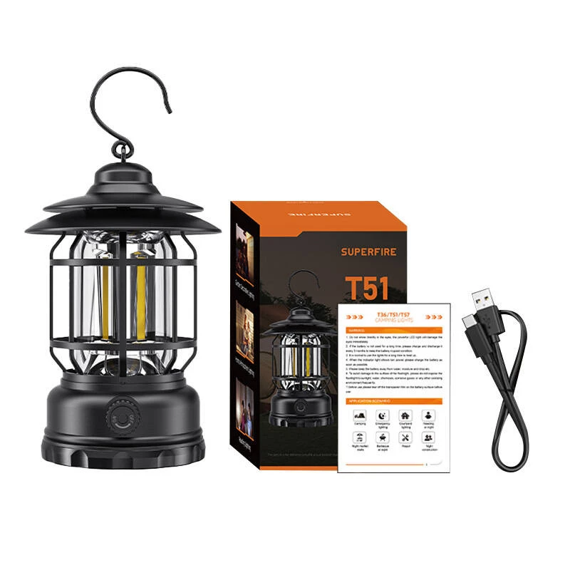 Matkalamp Superfire T51 USB-C laetav kaasaskantav latern, mudel T51