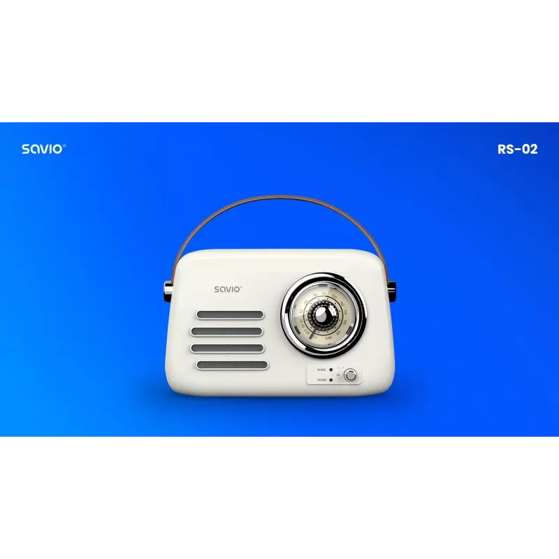 Kaasaskantav raadio SAVIO RS-02 — analoog-FM-tuuner, Bluetooth 5.3, USB-toide, 3 W, valge