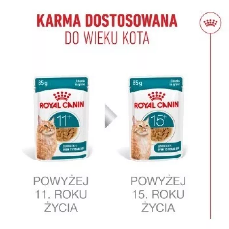 Märg kassitoit Royal Canin FHN Ageing 11+ Gravy 12×85 g – täisväärtuslik märgtoit kassidele kastmes