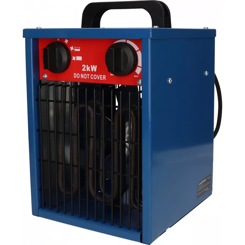 Ventilaator-elektrikeris BLAUPUNKT EH7010 — 2000 W, roostevabast terasest element, IPX4, põrandakasutus, kuni 22 m² ruumidele, must/punane/sinine