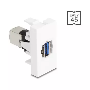 Keystone-moodul DELOCK 90910 — lame USB A pistikupesa, valge, 45×22,5×42,6 mm