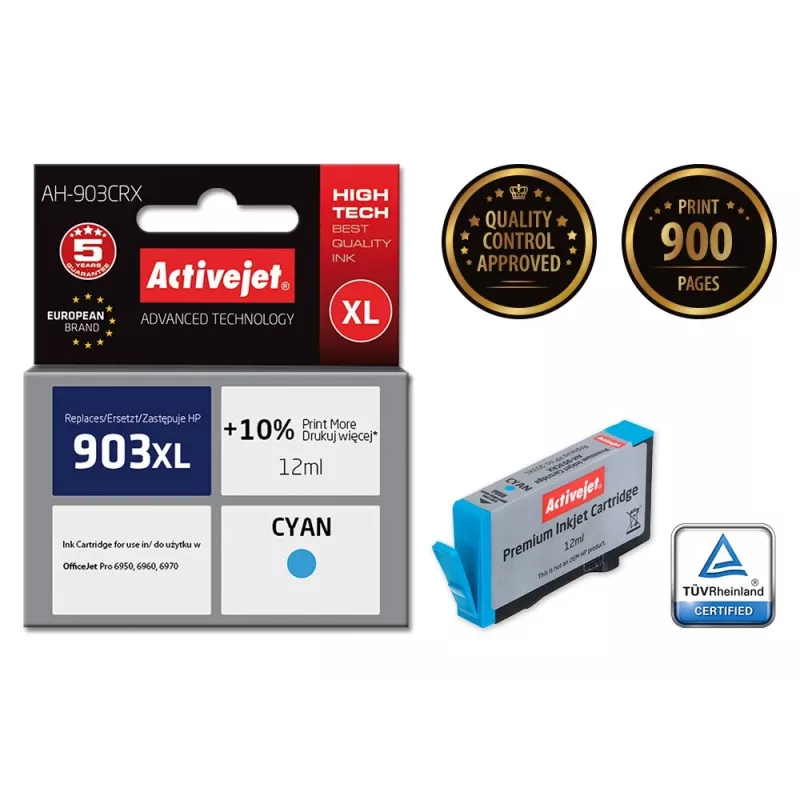 Activejet AH-903CRX tint (asendab HP 903XL T6M03AE; Premium; 12 ml; tsüaan)