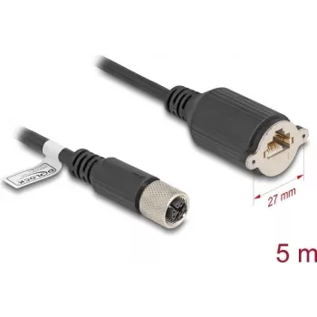 Võrgukaabel DeLOCK M12 X-kodeeritud 8-kontaktiline emane RJ45-le Cat.6A 5 m must