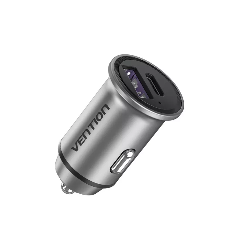 Vention kahe pordiga USB A+A (30+30) auto laadija hall ministiilis alumiiniumisulamist