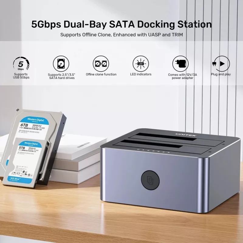 Unitek Kloonimisjaam 2X SATA 2,5/3,5 USB 5GB