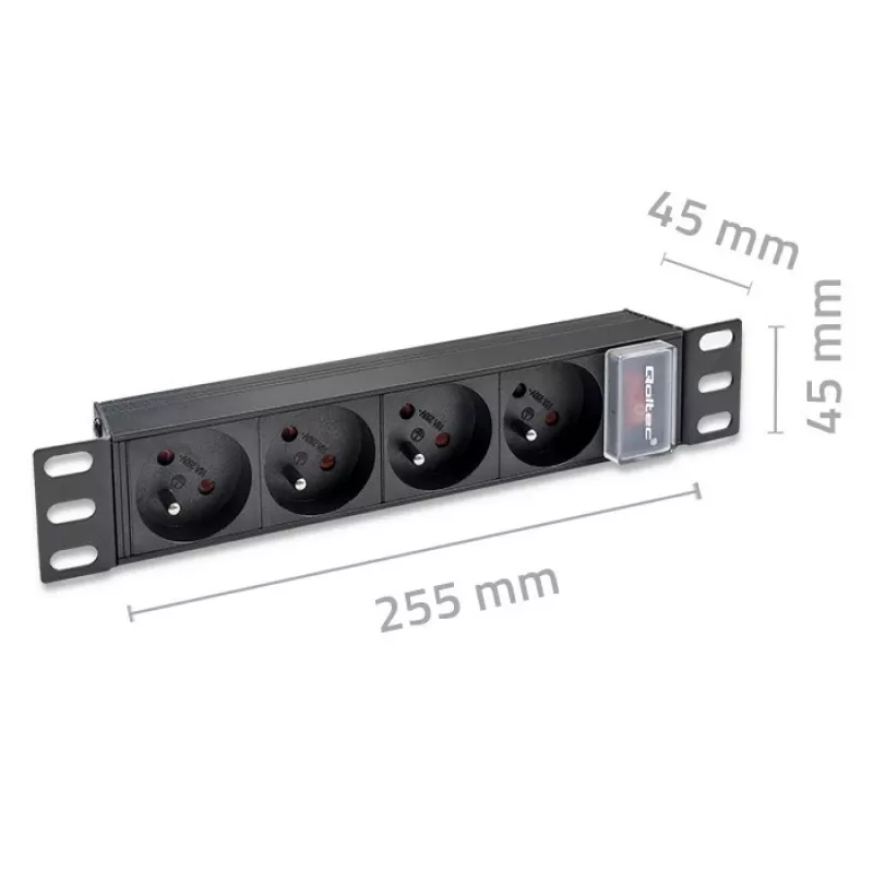 Qoltec alumiiniumist PDU 10'' RACKile | 1U | 16A | 4xPRANTSUSE | 1,8 m