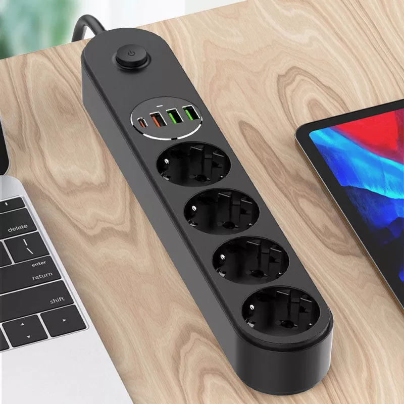 Pistikupesade rida ColorWay CW-CHE44PDB — 4 vahelduvvoolupesa, 2 USB-porti