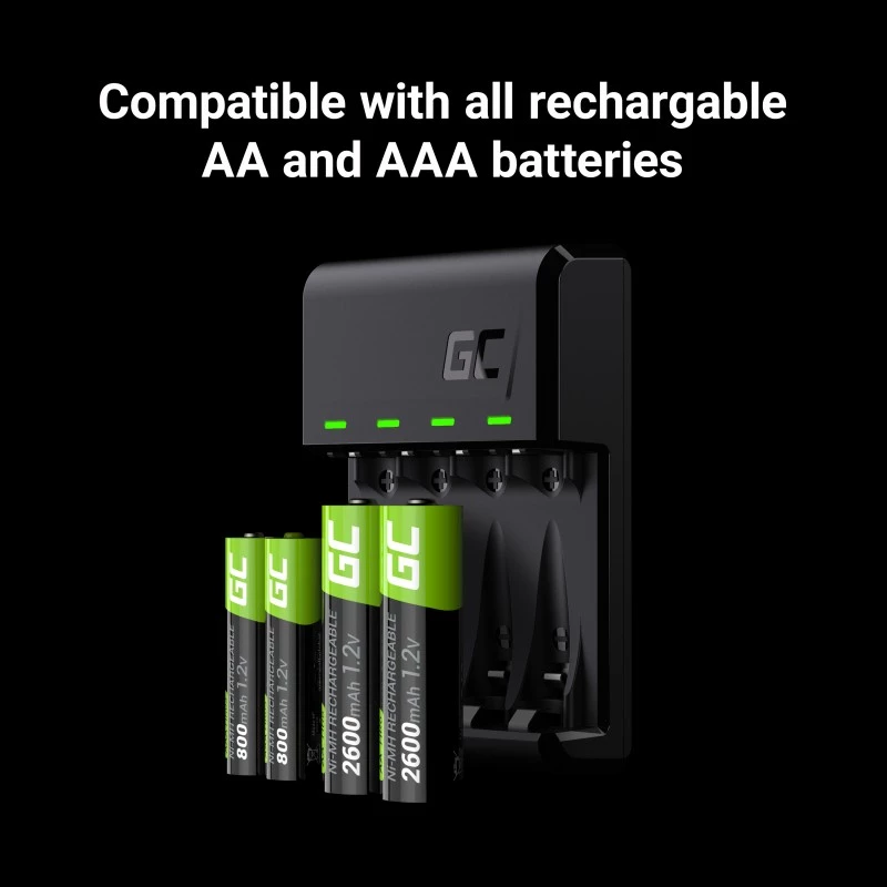 Akulaadija roheline Cell GC VitalCharger koos 4× AA 2000mAh NiMH akudega