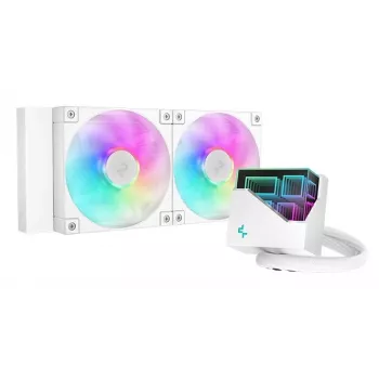 All-in-one vedelikjahuti DeepCool LT240 White — 240 mm radiaator, 2x 120 mm PWM ventilaatorit (600–2400 RPM), 41 cm torud, LGA1150 jaoks