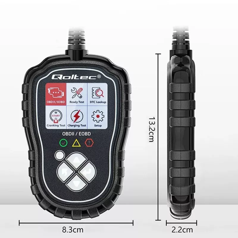 OBDII diagnostikatester QOLTEC ProLine 50685 — sõiduki OBD-II skanner 8V/25V süsteemidele