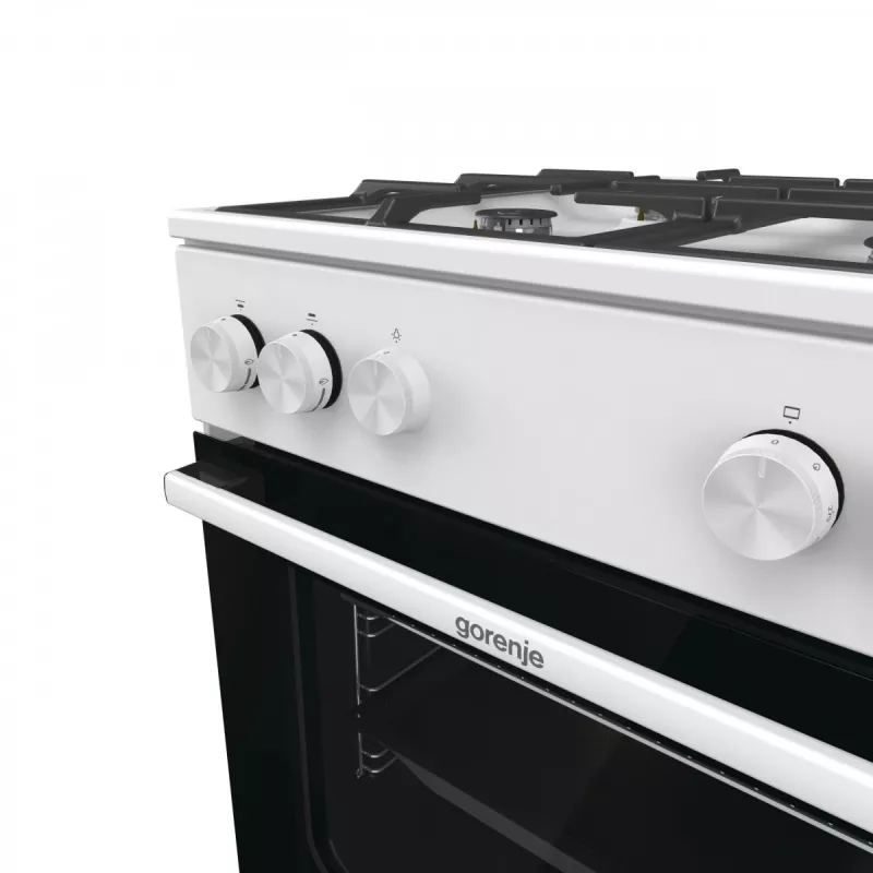 Põrandal seisv gaasipliit Gorenje GG6A10WFFM, valge, 4-põletiga pliit, 72 L gaasiahi, pöörlevad esijuhtnupud