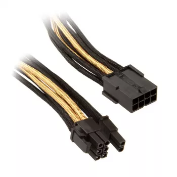 SilverStone PCI-8-Pin to PCIe-6+2-Pin kaabel, 250 mm - must/kuldne