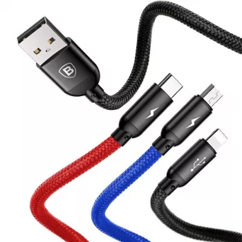 BASEUS Colorfone CAMLT-BSY01 USB-kaabel 1.2 m USB A 3 x USB C Must, Punane, Sinine