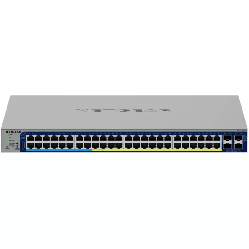 Managed Gigabit PoE Switch NETGEAR GS752TXUP — 48× Gigabit RJ-45, 10G tugi, 1U riiul, 176 Gbit/s kommutatsioonivõimsus