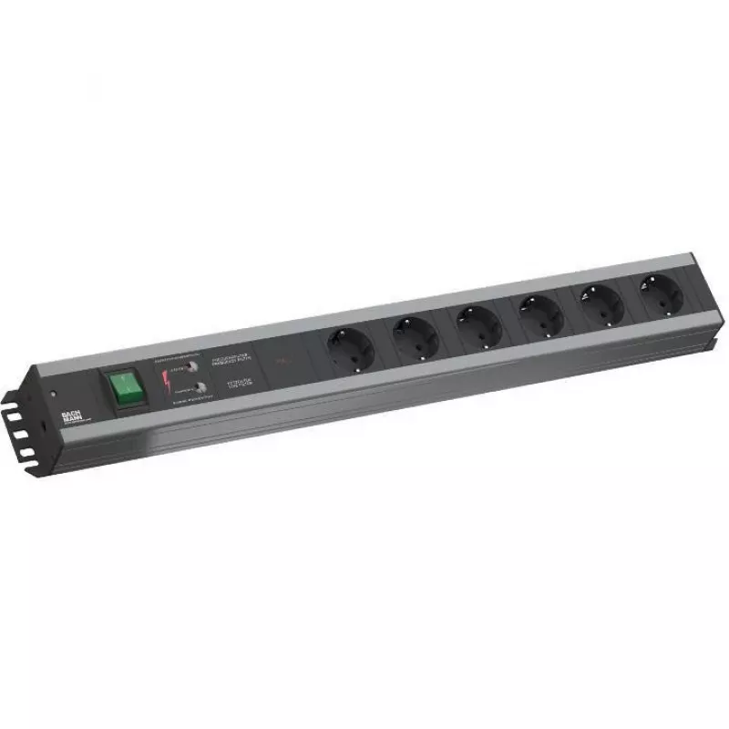 Toitejaotusseade Bachmann 300.012, PDU Basic, 6 vahelduvvoolupesa, 2U, 2 m kaabel, Must/Hall