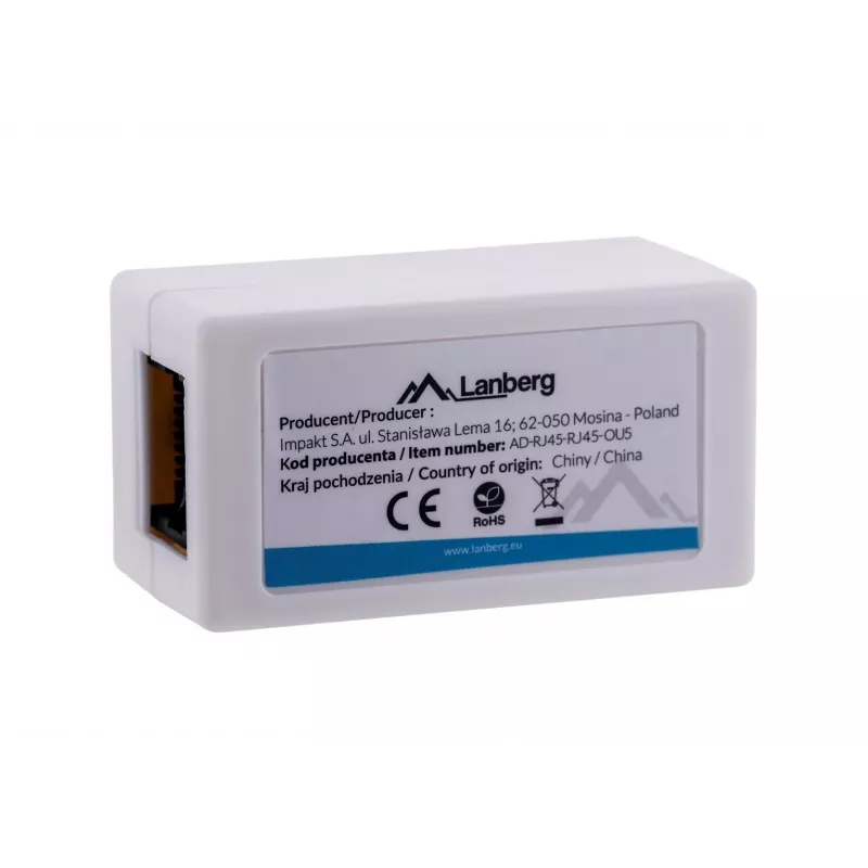 LANBERG pistikuadapter RJ-45 - RJ-45, emane-emane, U/UTP Cat5e, valge
