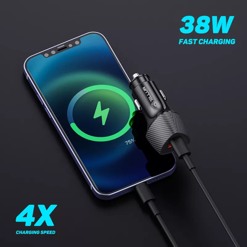 Autolaadija Tellur FCC10 38W 6A PD20W QC3.0 — USB-C ja USB-A sõiduki toiteadapter