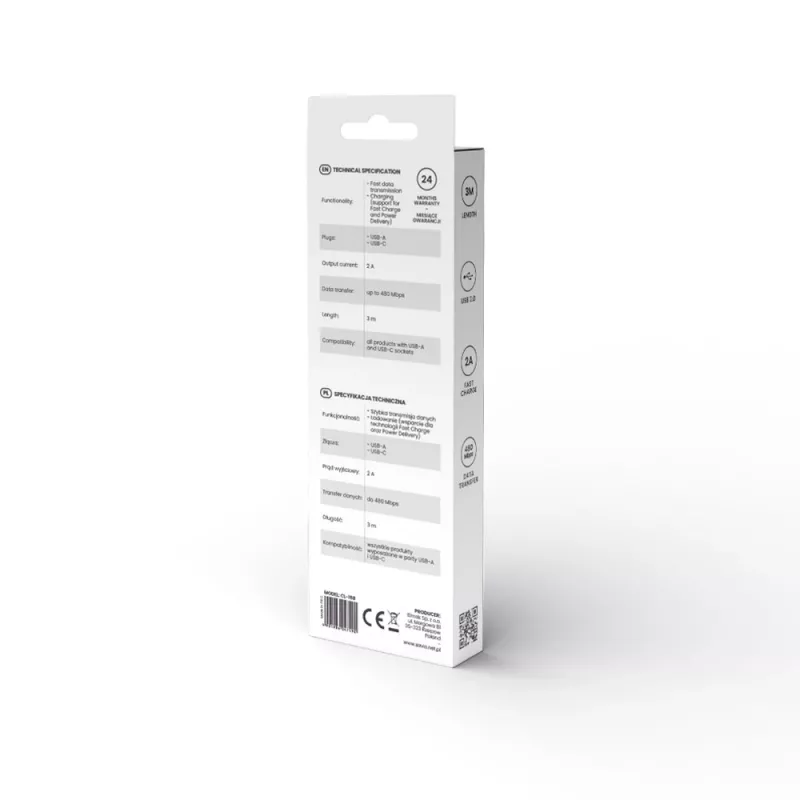 USB 2.0 kaabel SAVIO CL-168, USB A (isane) USB C-le (isane), 3 m, valge