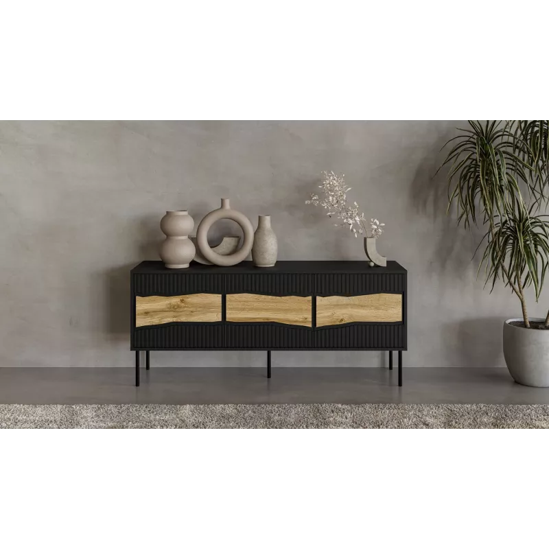 TV kapp cama meble INSERTO 3D 143,5x40x61,5 cm must LED-iga, puitlaastplaadist pealmine osa