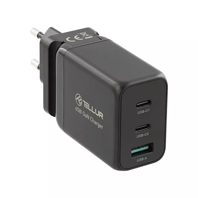 Seinalaadija Tellur TLL151451 65W, 3 porti (2x USB-C, 1x USB-A)