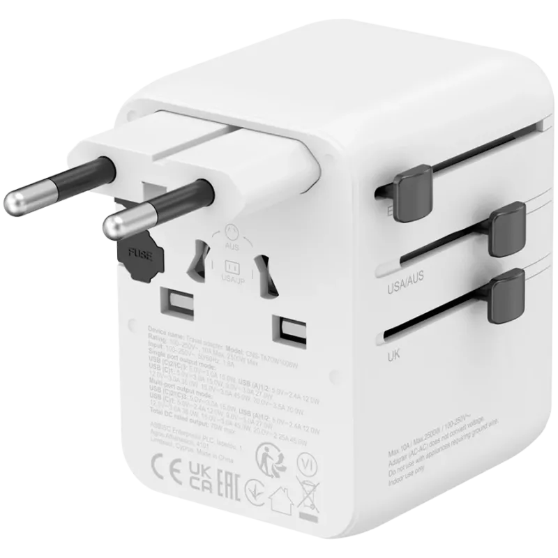 CANYON Travel Adapter OnTour 70 EU/UK/US/AUS 70W Valge