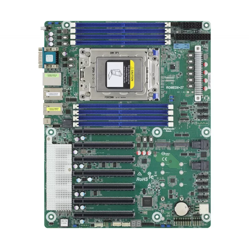 Emaplaat ASRock ROMED8-2T ATX AMD EPYC LGA 4094, 8× DDR4 DIMM, kaheksa kanaliga, 2× M.2, 8× SATA III, 10GbE, 3× RJ-45