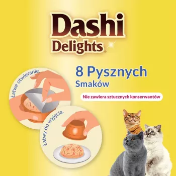 Niisked kassi maiused INABA Dashi Delights Kana lõhega puljongis 70 g — kalane maius, teraviljavaba, soja- ja gluteenivaba