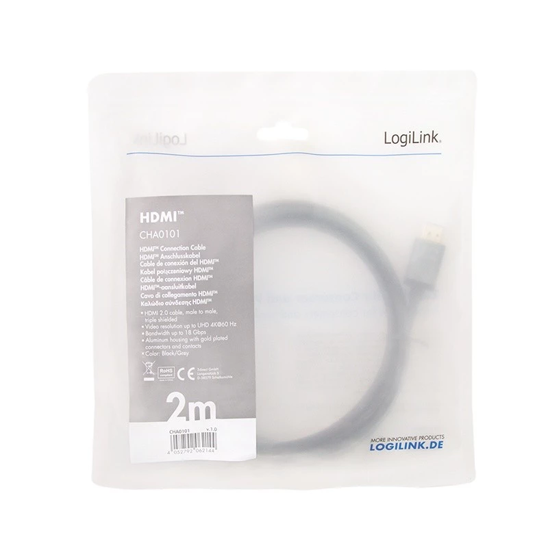 LogiLink CHA0101 HDMI AV-kaabel must-hall 2m HDMI-HDMI-pistikud