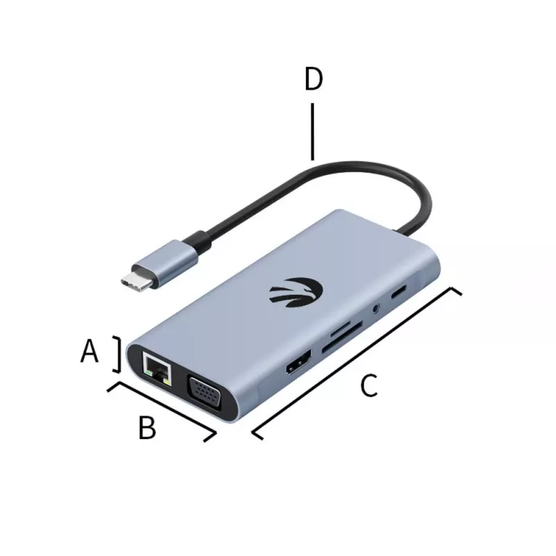 USB-C 11-in-1 adapter Hawk HW-HUB1101 — mitme pordiga jaotur 11 pordiga