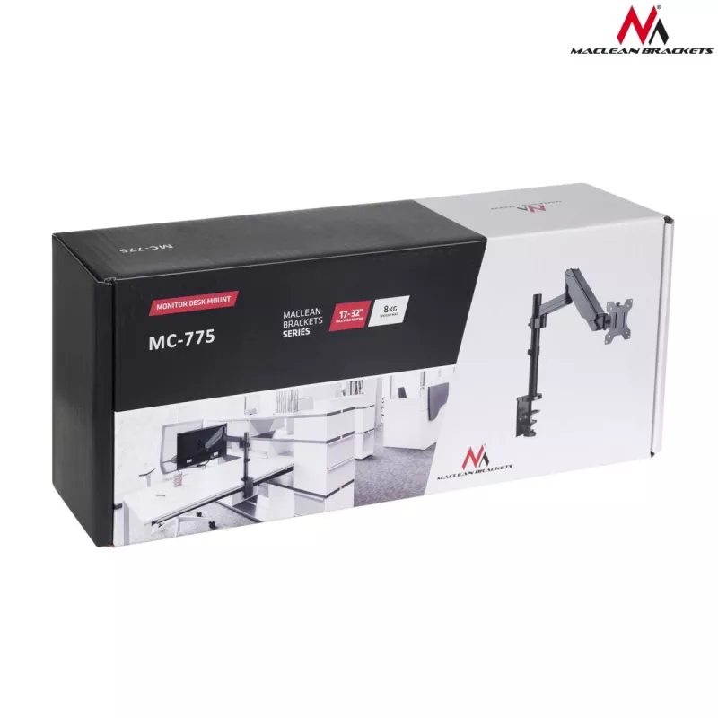 Lauamonitori kinnitus MACLEAN MC-775 kuni 32-tollistele (81,3 cm) ekraanidele, VESA 75x75–100x100, kuni 8 kg, hall
