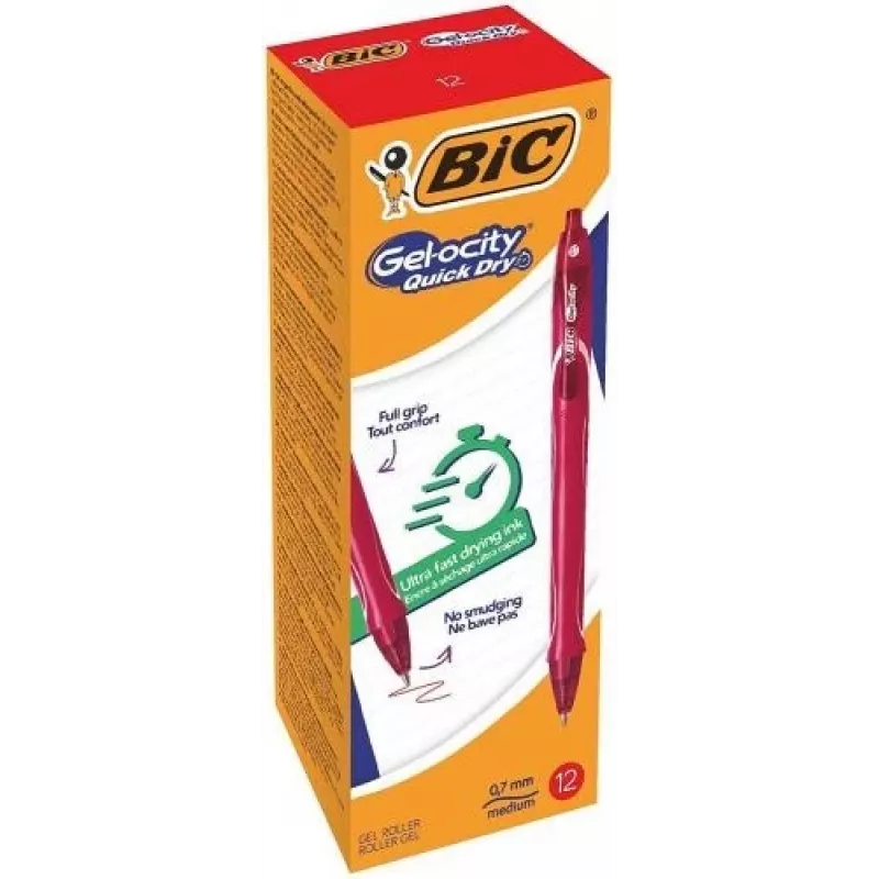 BIC Gell Pen Gelocity QUICK DRY Punane, karp 12 tk. 494671
