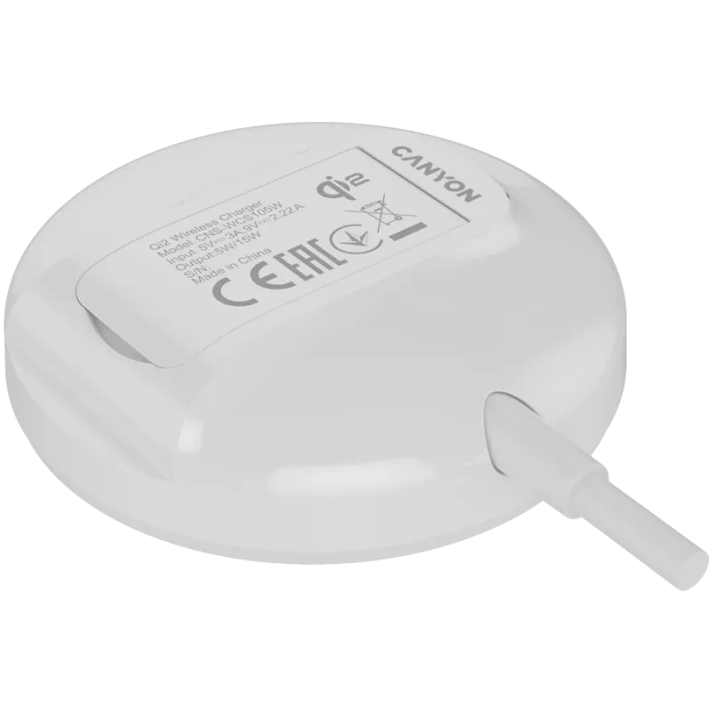 Juhtmevaba laadija CANYON WS-105 15W Qi2 valge – 15W juhtmevaba laadimine, Qi2-ühilduv