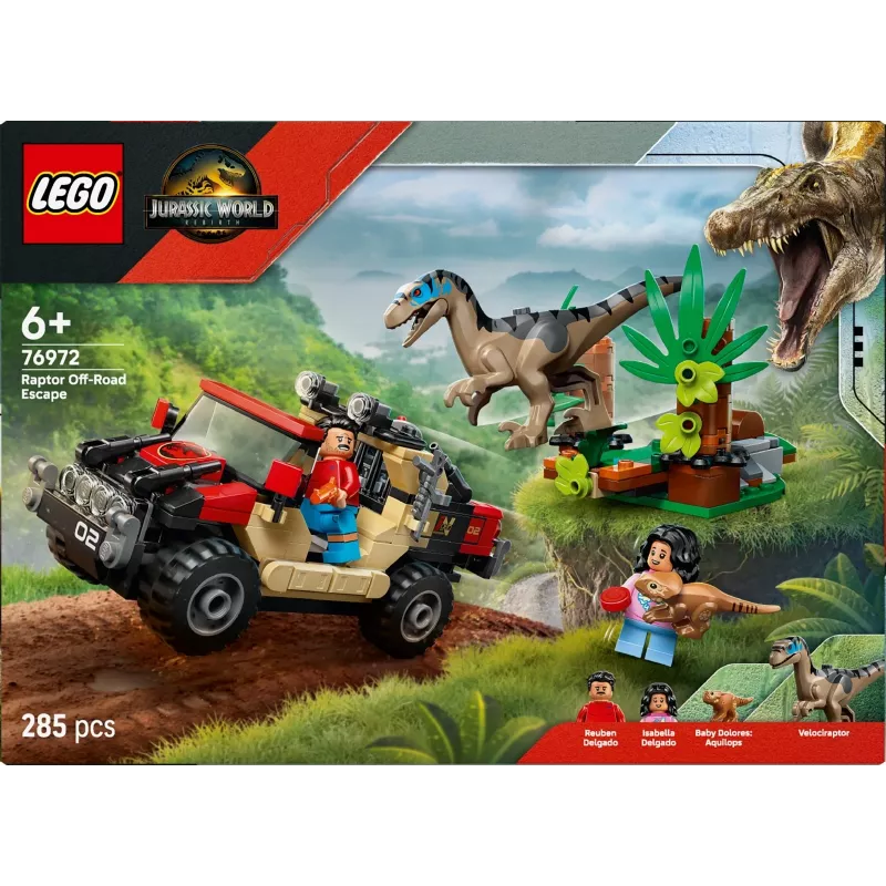 Ehituskomplekt LEGO Jurassic World 76972 Raptor Off-Road Escape, 285 tk, 2 minifiguuri, vanus 6+
