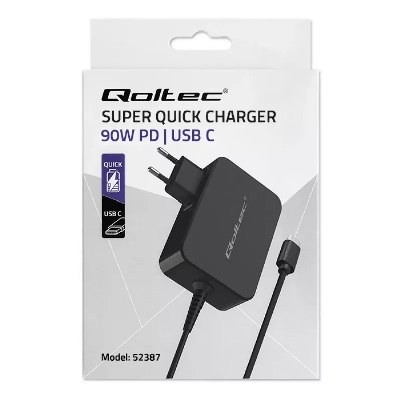 GaN toiteadapter QOLTEC 52387 90W 1x USB‑C 5–20V