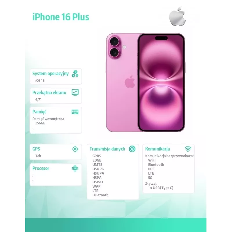 iPhone 16 Plus 256GB - Roosa