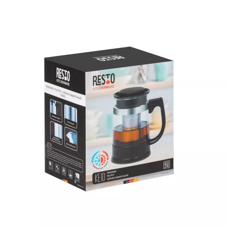 Resto Kitchenware 90512 teekann Üksik teekann 950 ml Must, läbipaistev