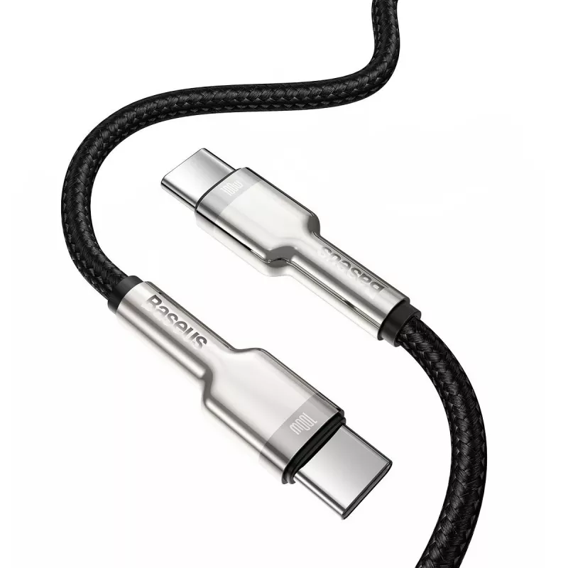 USB-C–USB-C kaabel Baseus Cafule Metal — 2 m, 100 W laadimine, USB 2.0 (480 Mbps), tsingitud kontaktid, must