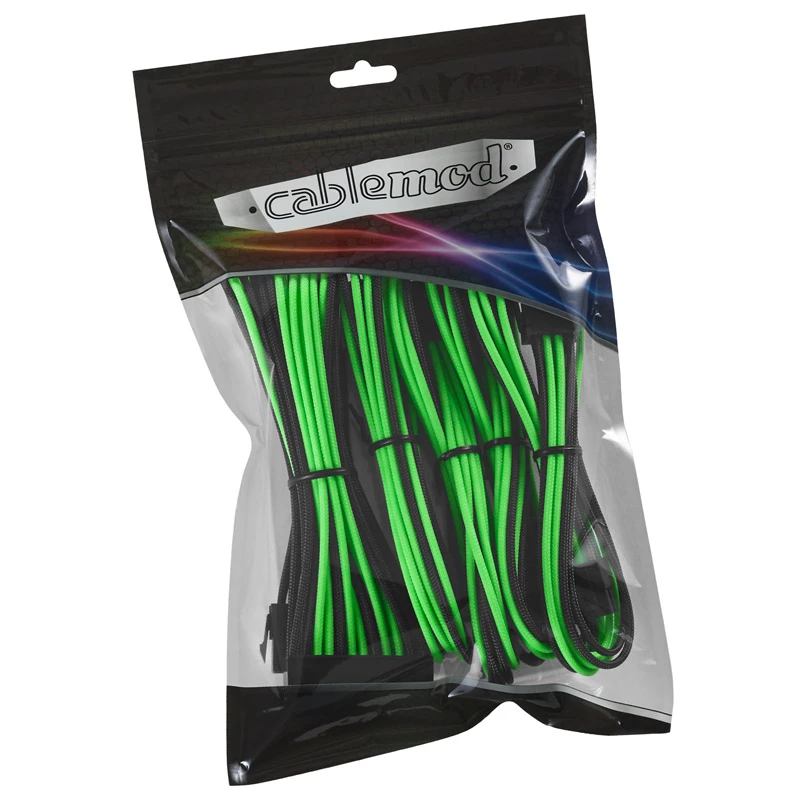 Kaablipikenduskomplekt CableMod CM-CAB-CKIT-N86KKLG-R — 8+6-kontaktilised toitepikendused, must/roheline