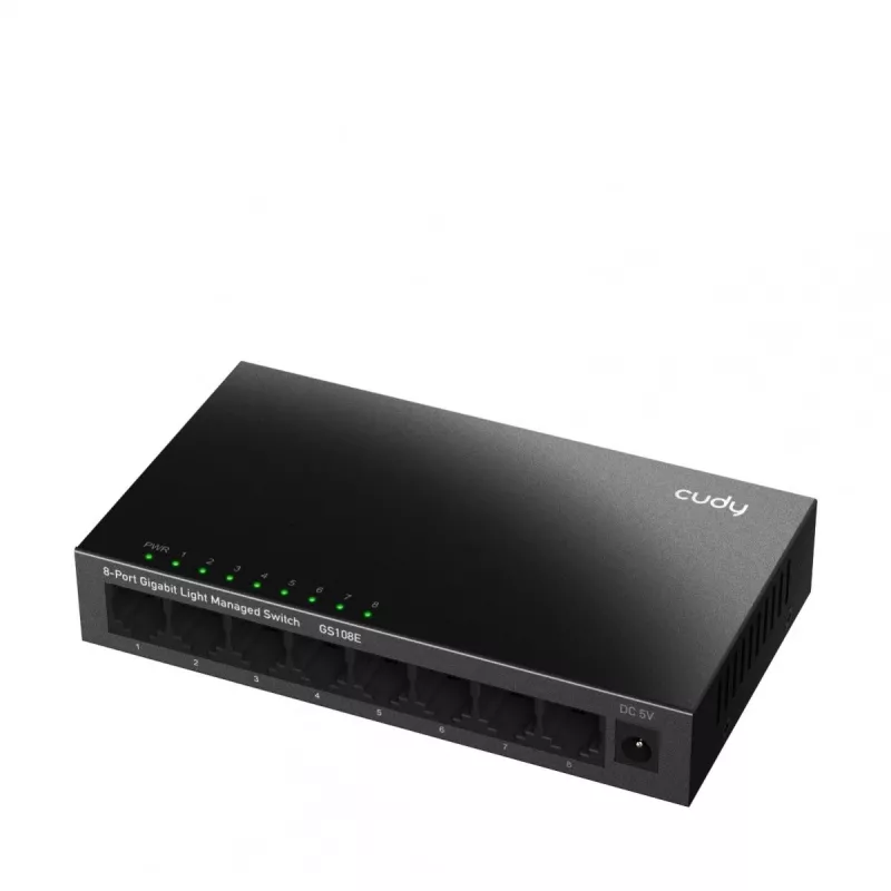 Hallatav kommutaator Cudy GS108E 8-pordiline Gigabit Ethernet, 8x 10/100/1000 Mbit/s, metallkorpus, 16 Gbit/s kommuteerimine, IGMP ja DHCP pealtkuulamine