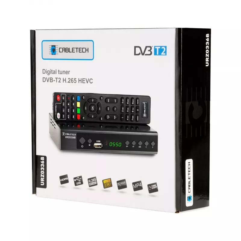 Digitaalteleviisori vastuvõtja Cabletech URZ0336C DVB-T/T2 H.265 maapealne tuuner, 470–862 MHz, 1 tuuner, HDMI, USB, SCART