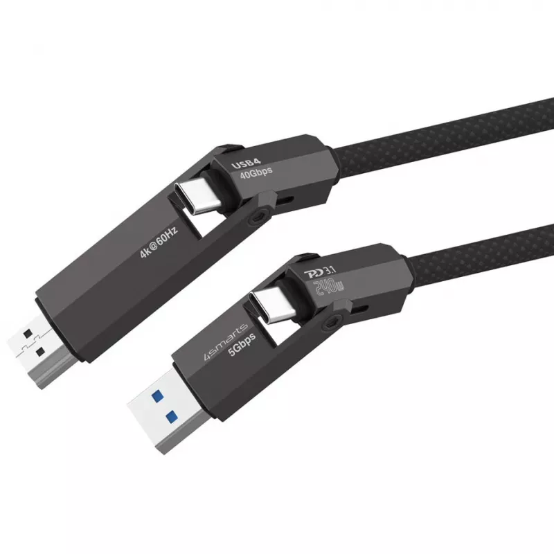 USB4 HDMI kaabel 4smarts ComboCord 240W 1,5 m – USB4-lt HDMI-le, 240W toiteedastus, 1,5 m pikkus