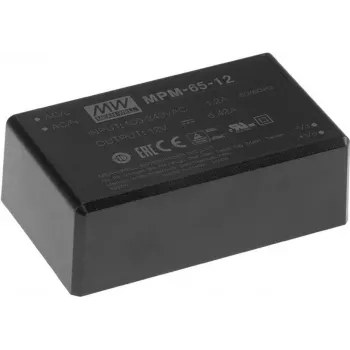 Toiteadapter MEAN WELL MPM-65-48, sisetingimustesse 65 W, sisend 80–264 V, must, 52×87×29,5 mm