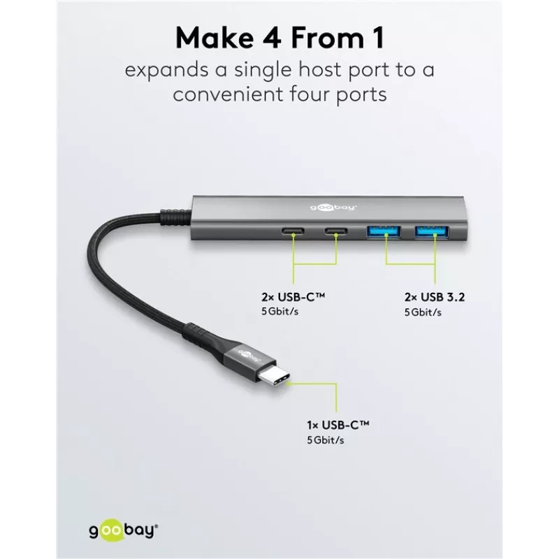 Goobay Slim 4-Port USB-Hub USB-C/USB-A 5 Gbit/s - Plug USB 3.2 (76563)