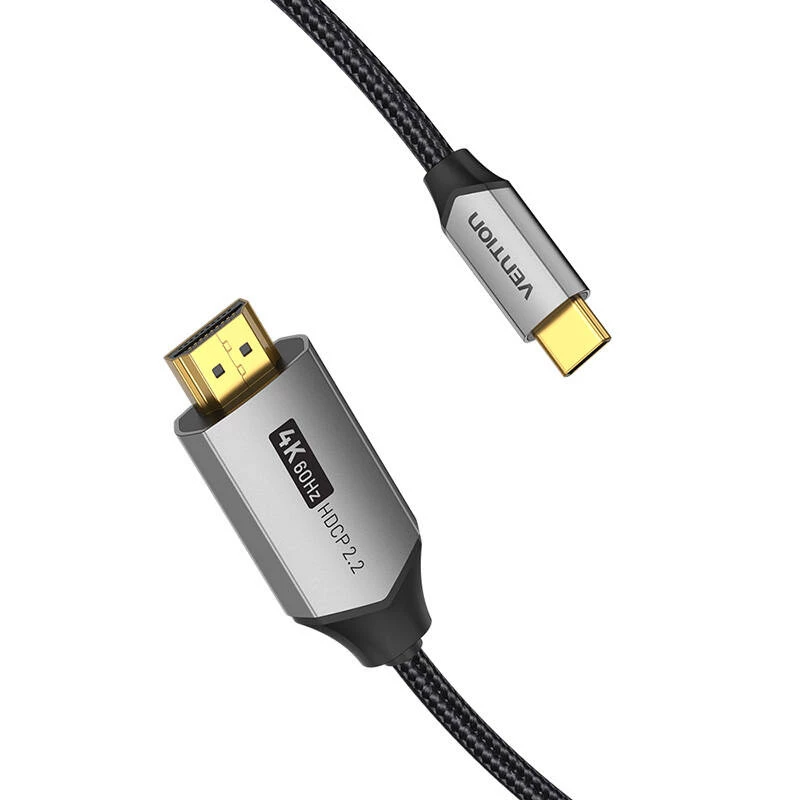 Vention USB-C–HDMI-kaabel CRBBH — 2 m, 4K@60Hz, must, USB-C–HDMI