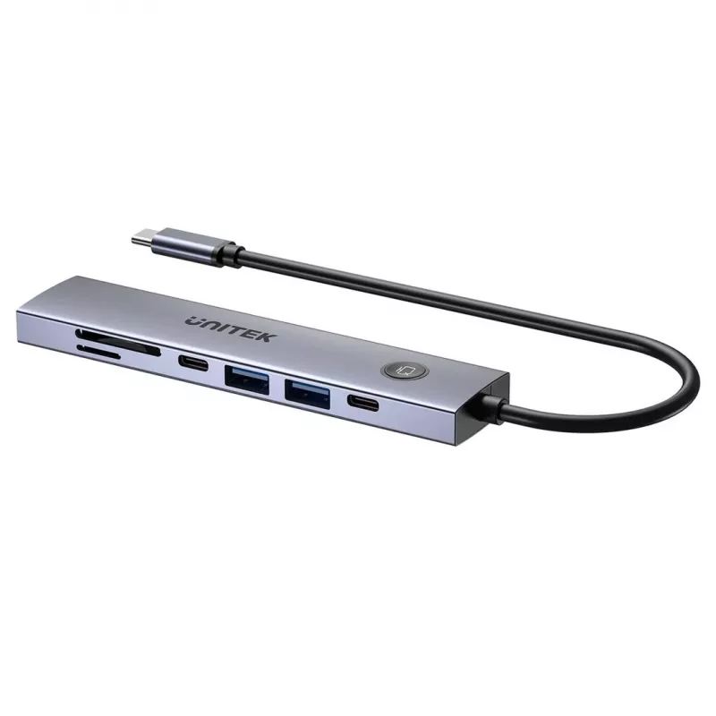 USB-C jaotur Unitek H1124AGY01 100W PD, HDMI 2.0, 2x USB‑A, 2x USB‑C, SD/microSD lugejaga — alumiinium