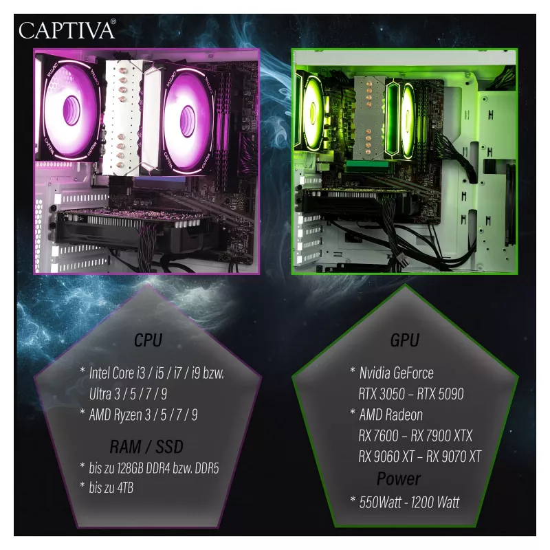 Arvuti Captiva CAPTIVA PC Advanced Gaming R92-912 Ryzen 7 5700X 32 GB SSD 1 TB RTX5060 8 GB Windows 11 Home 64-bit