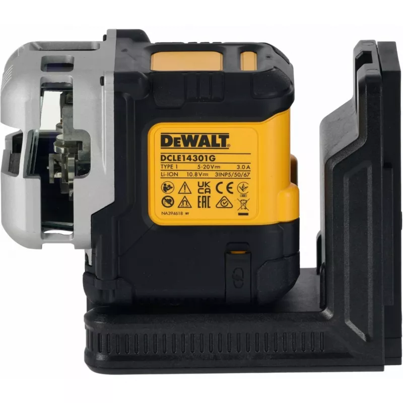 Juhtmevaba mitmejoonega laser DeWalt DCLE14301GB 3×180° ristjoon, 18 V, rohelised jooned, integreeritud Powerstack Li‑Ion aku