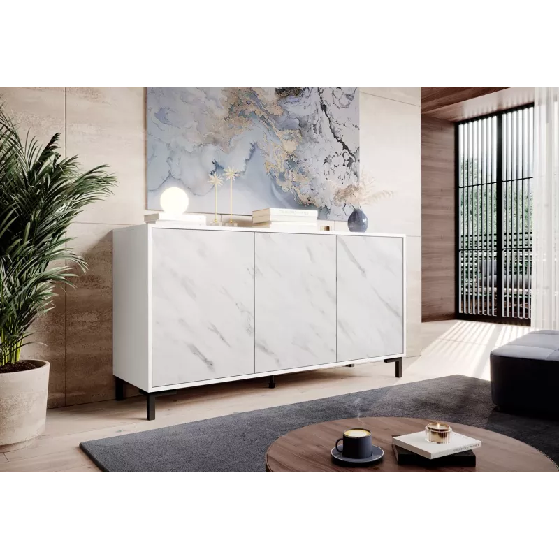 MARMO 3D kummut 150x45x80.5 cm valge matt/marble valge