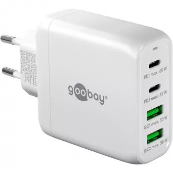 Goobay 64818 laadija mobiilseadmetele, kõrvaklappidele, sülearvutile, nutitelefonile, valge, vahelduvvool, kiirlaadimine, siseruumides (64818)