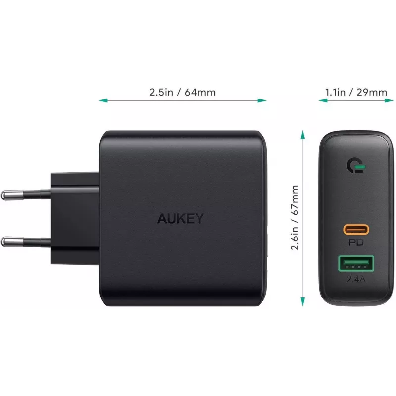Seinalaadija PA-D3 2xUSB Power Delivery (1xUSB+1xUSB C) 5.4A 60W Dynamic Detect